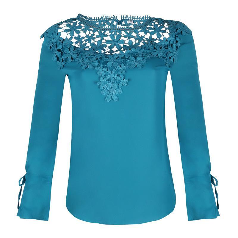 Lace Embroidery Wrist Tie Blouse-Green-Theone Apparel