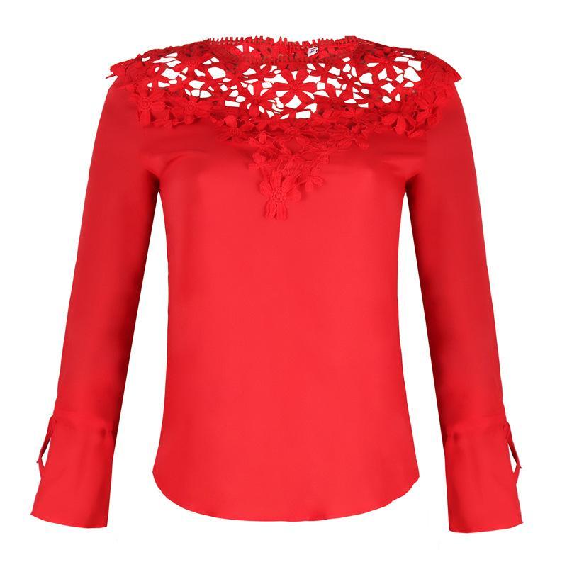Lace Embroidery Wrist Tie Blouse-Red-Theone Apparel