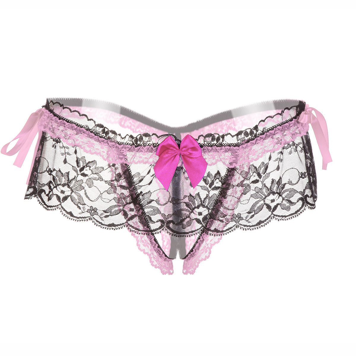 Lace Skirt Double Trim Crotchless Panty-Pink-Theone Apparel