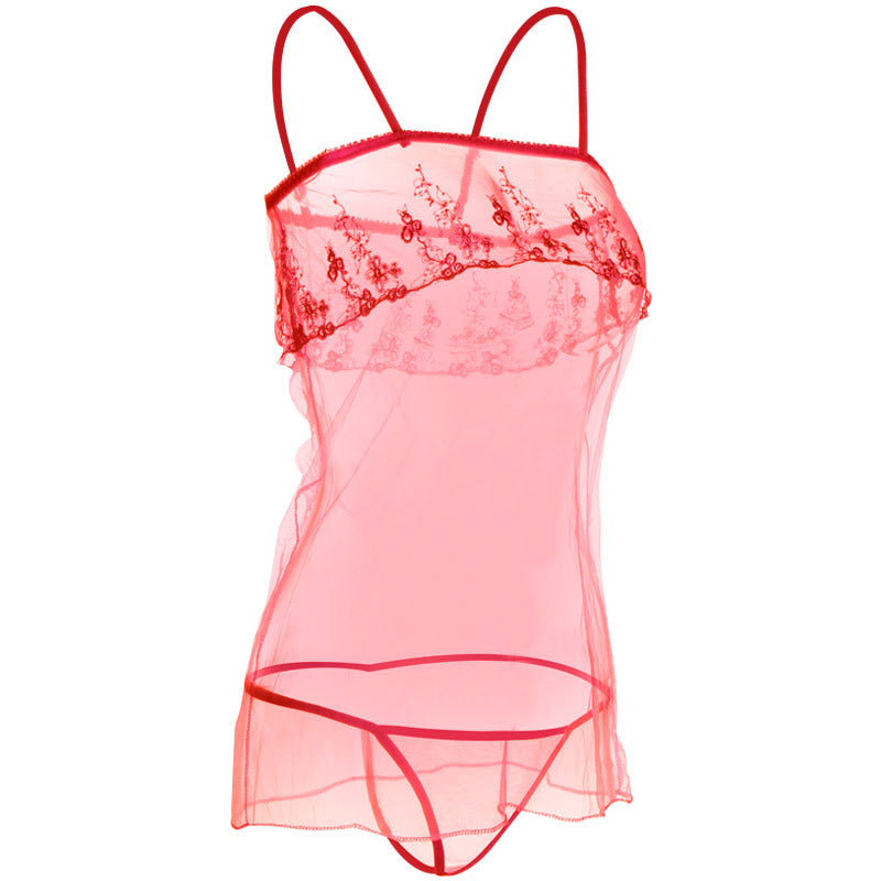 Layered and Laced Sheer Mesh Babydoll-Red-Theone Apparel