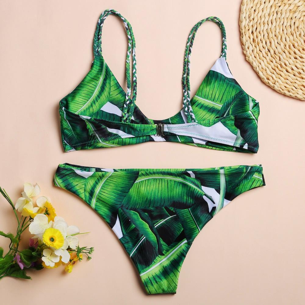 Leaf Print Spaghetti Strap Bikini