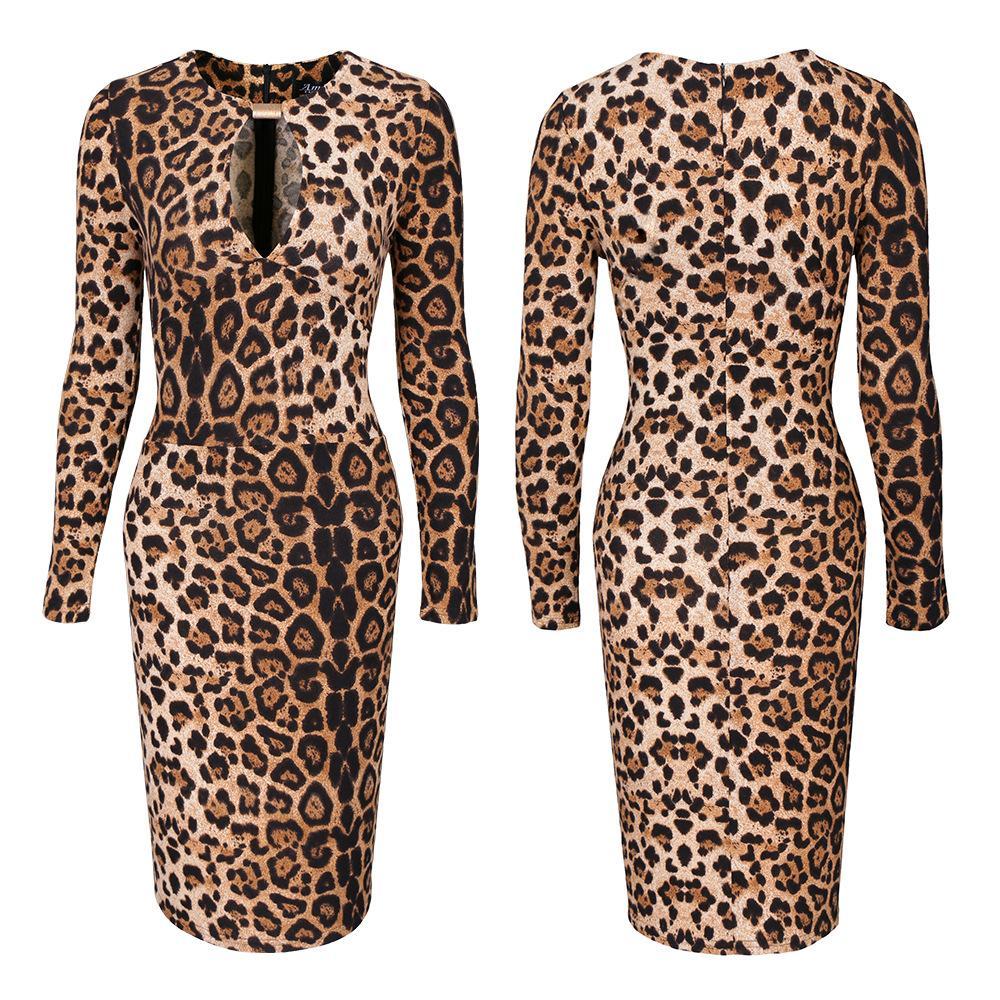 Leopard Print Keyhole Sweater Dress