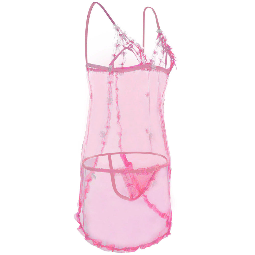 Lined with Lace See Through Babydoll-Pink-Theone Apparel