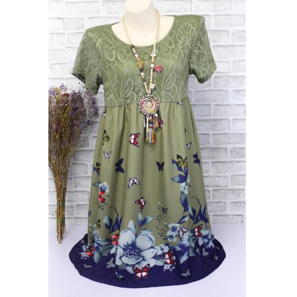 Lovely Lace Butterfly Print Dress-Green-Theone Apparel