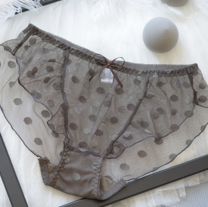 Mesh Polka Dot Patterned High Waist Panties-Gray-Theone Apparel