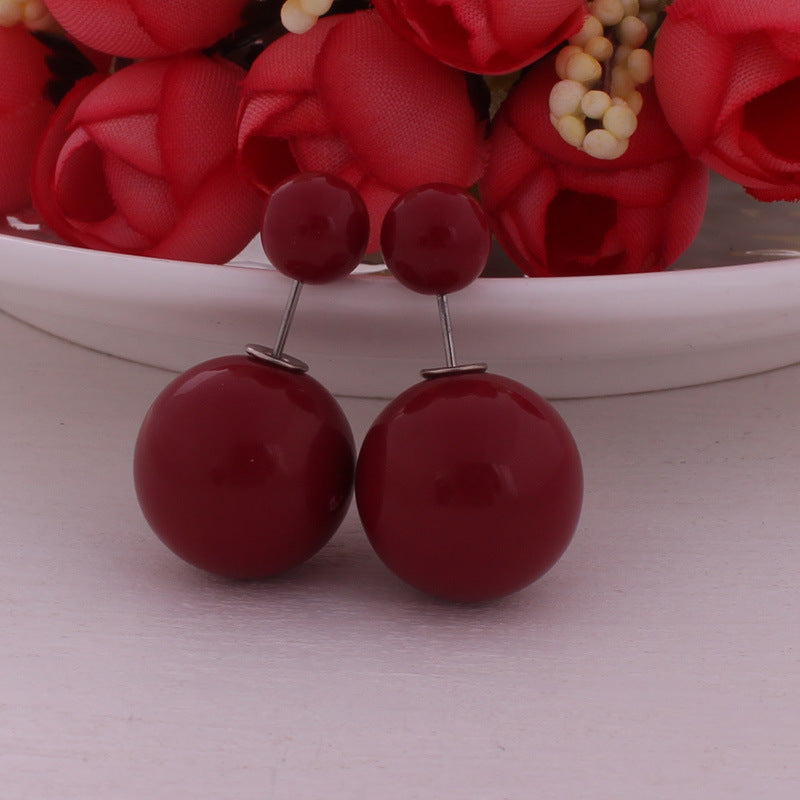 Modern Spherical Stud Earrings-Red-Theone Apparel