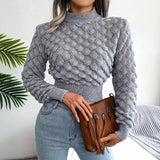 Women's Mock Neck Broad Shoulder Long Sleeved Cropped Sweater