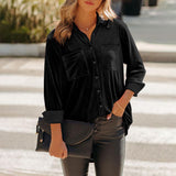 Velvety Long Sleeve Blouse with breast Pockets
