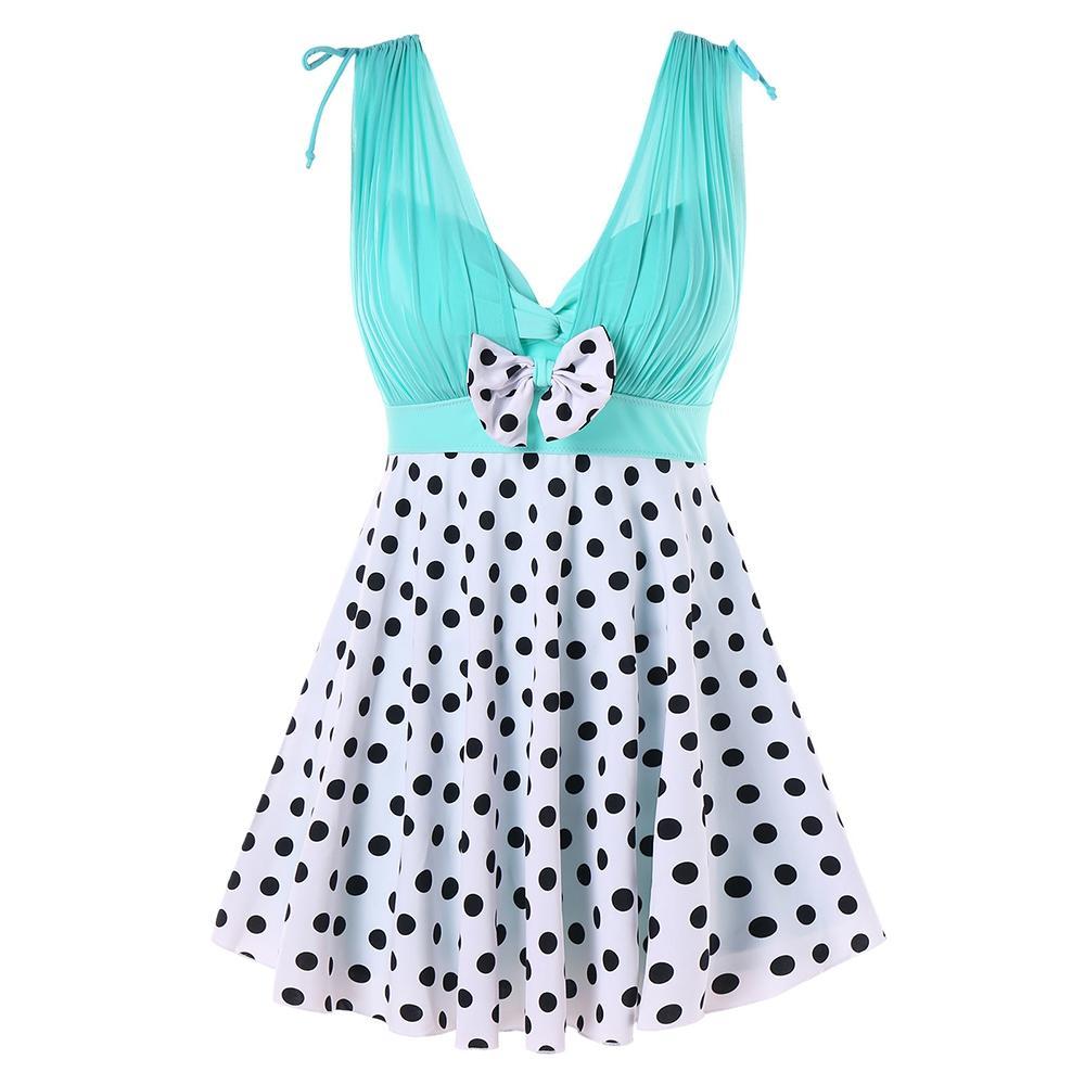 One Piece Polka Dot Swimwear-Aqua-Theone Apparel