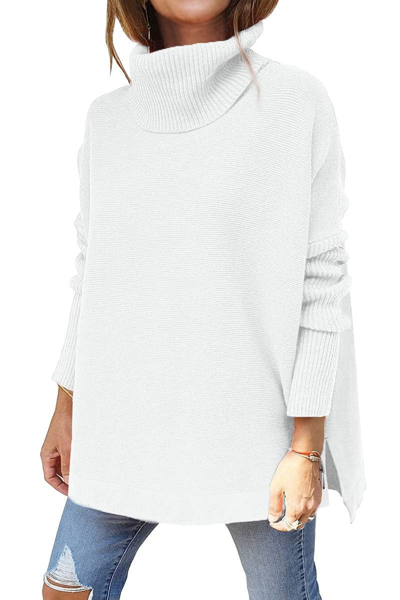 Oversized Loose Fitting Sweater with Large Collar-White-Theone Apparel