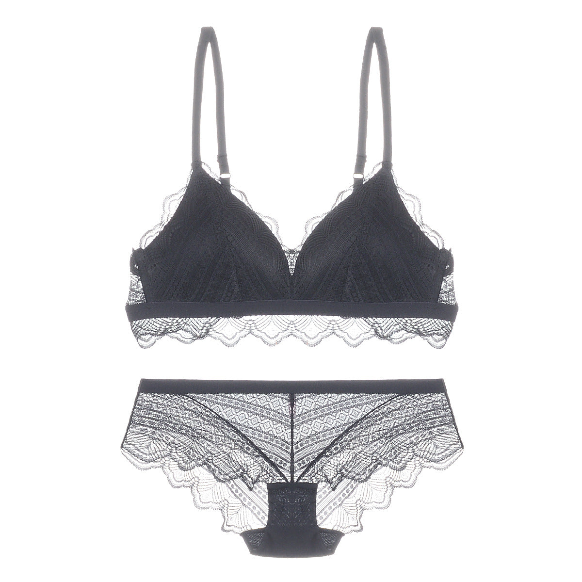 Patterned Statement Bra and Panty Set-Black-Theone Apparel