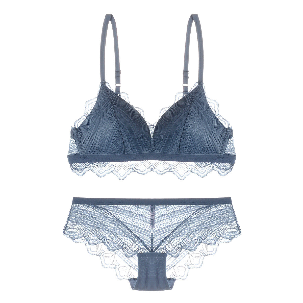 Patterned Statement Bra and Panty Set-Blue-Theone Apparel