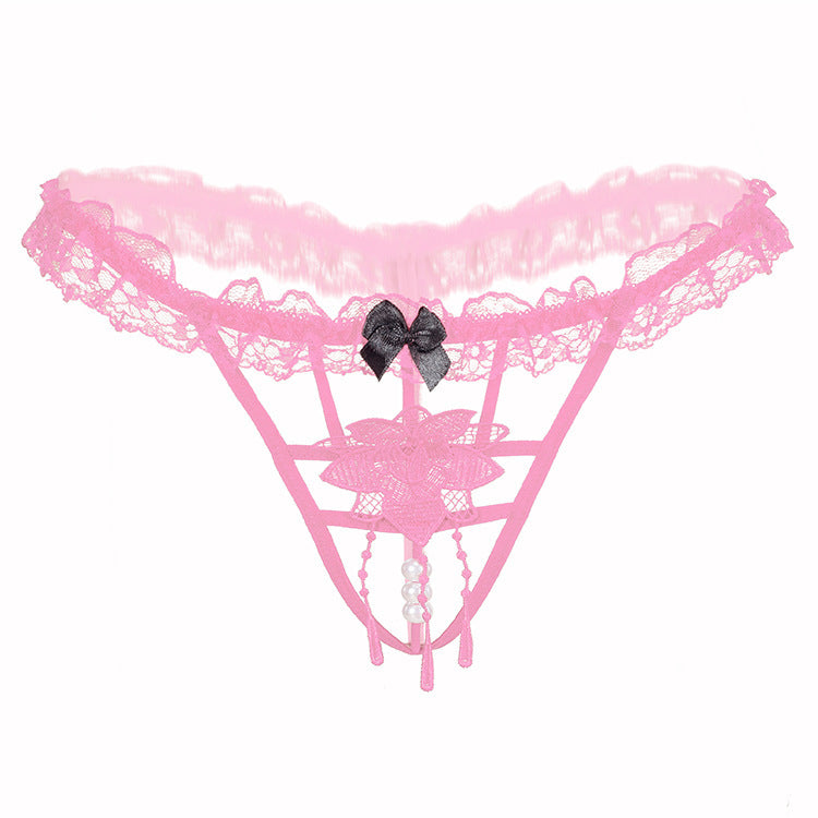 Pearl Strand Floral Applique G String-Pink-Theone Apparel