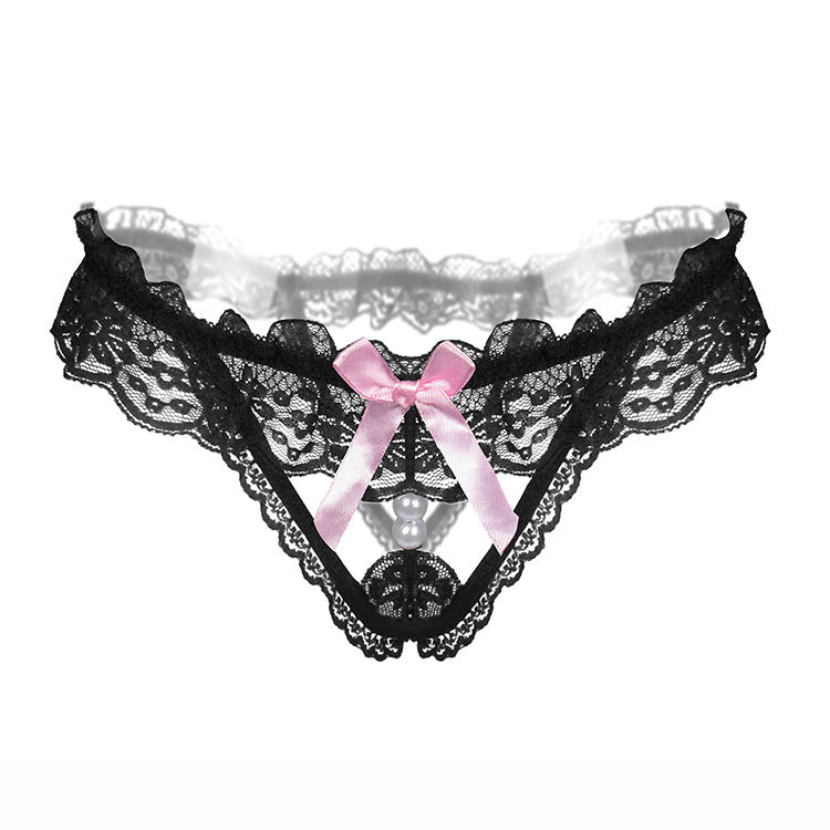 Peekaboo Pearl Cutout Lace Thong-Black-Theone Apparel