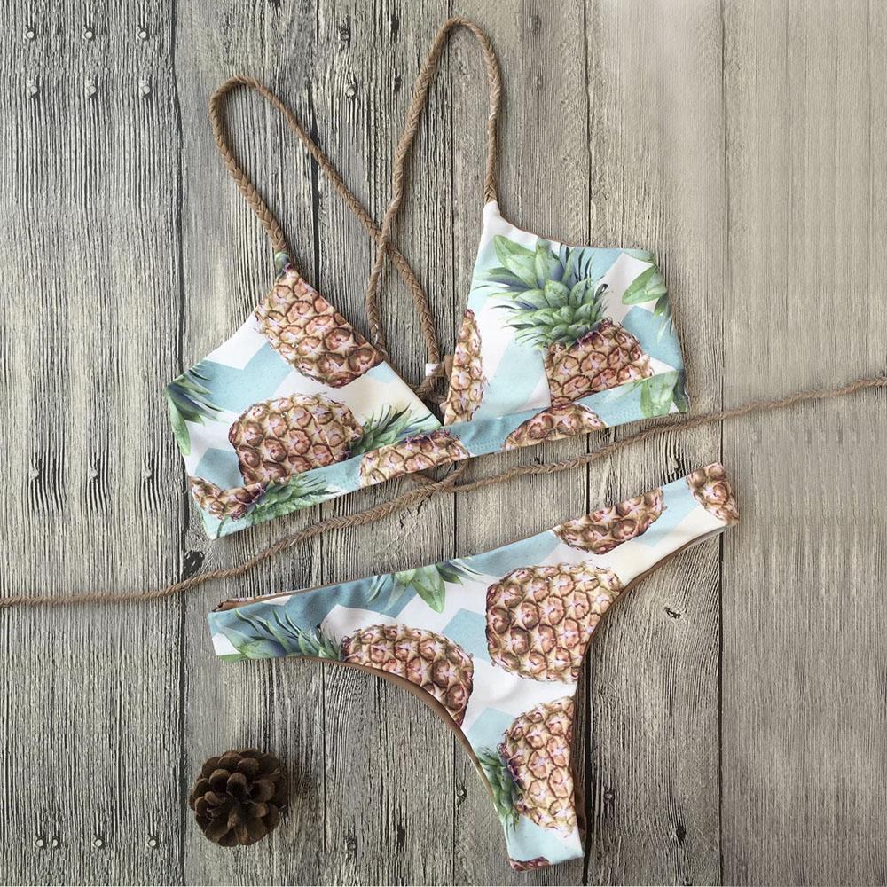 Pineapple Print Strappy Bikini Set