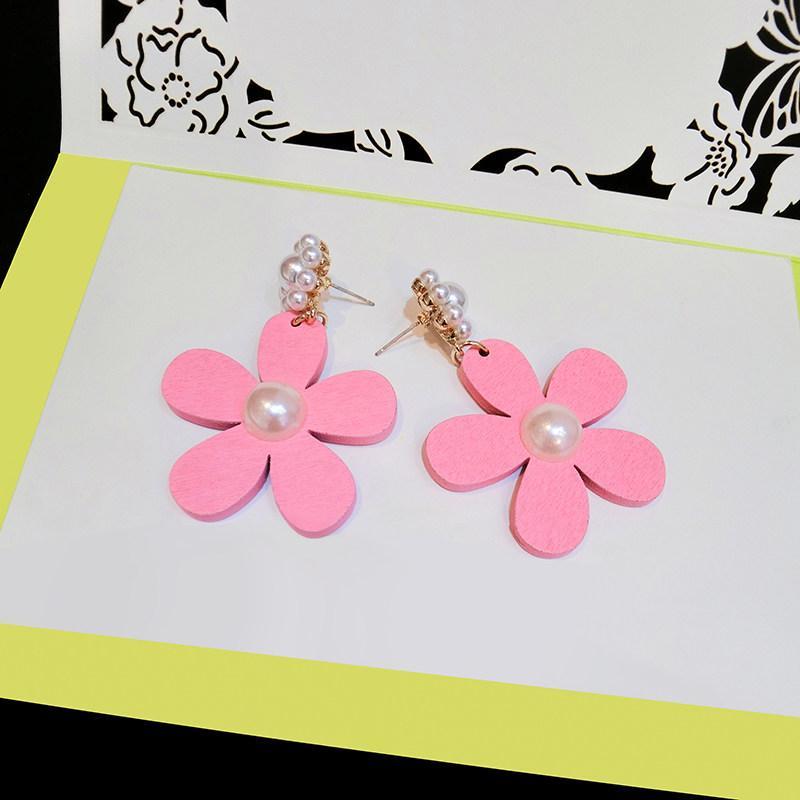 Pink Pearl Daisy Flower Earrings-Pink-Theone Apparel