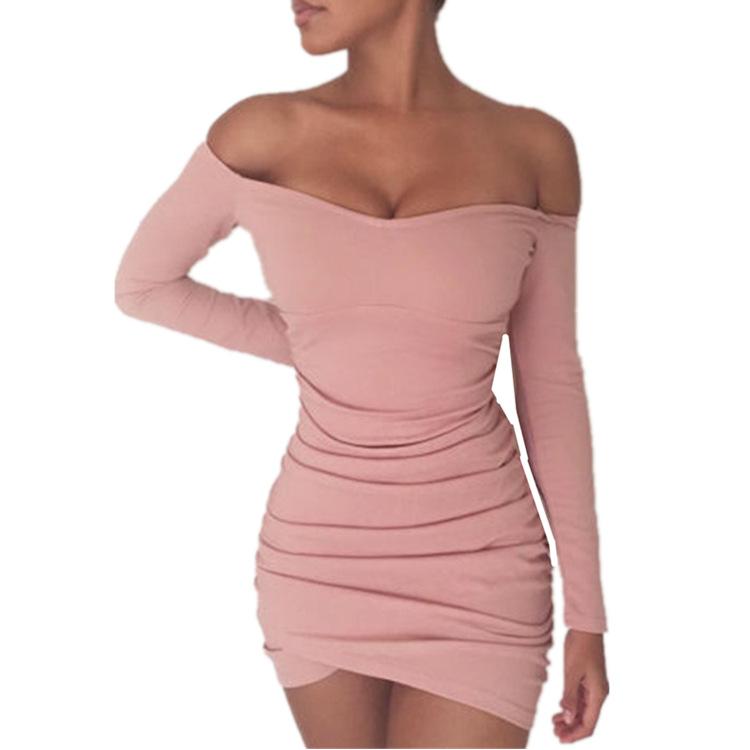 Ruched off-shoulder mini bodycon jurk