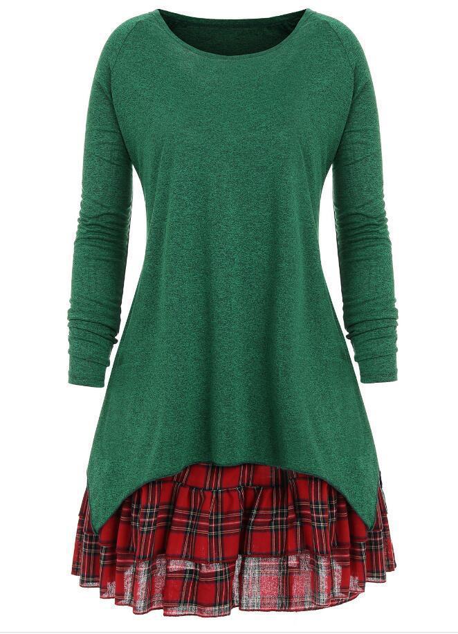 Plaid Peekaboo High Low Sweater-Green-Theone Apparel