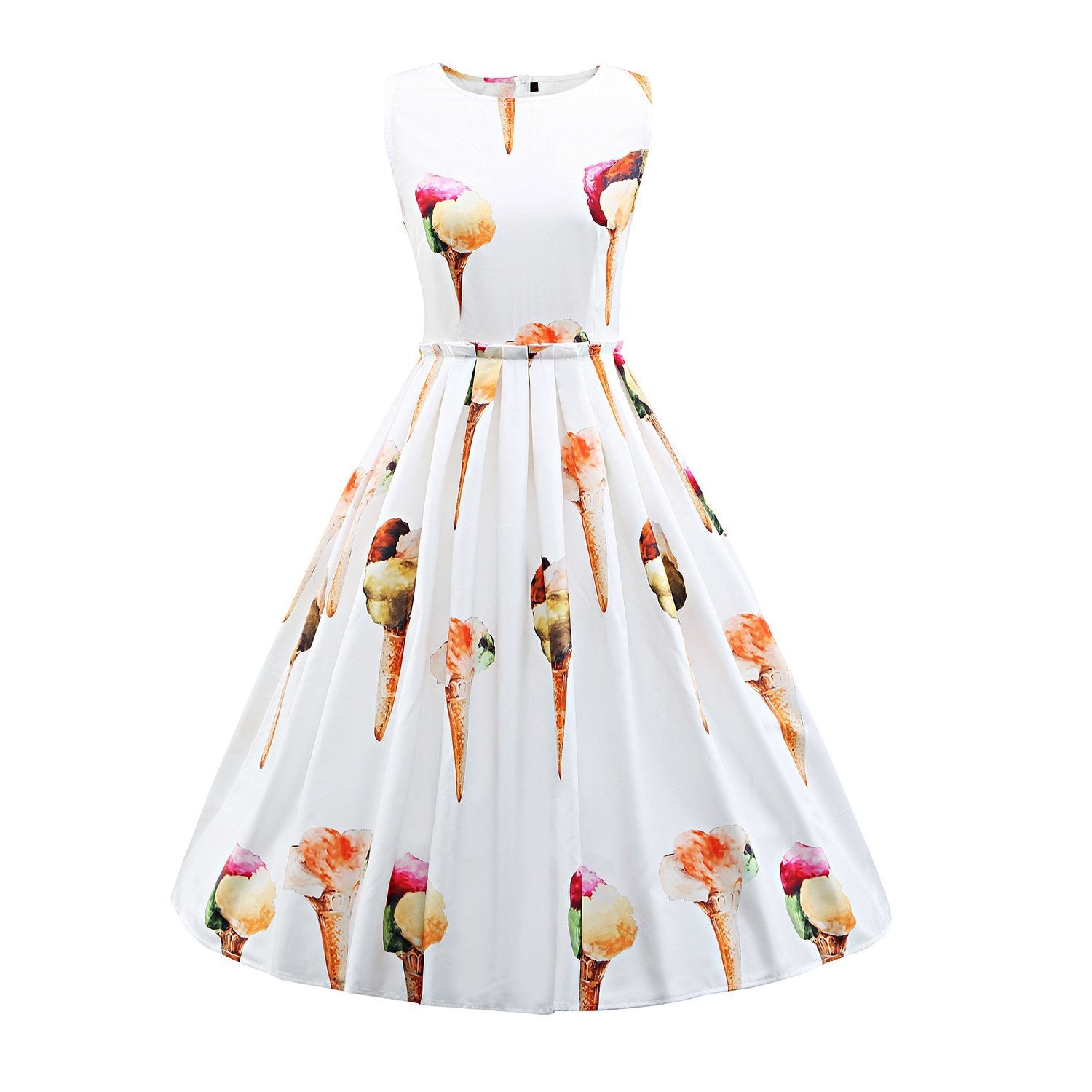 Pleated Dessert Print A Line Dress