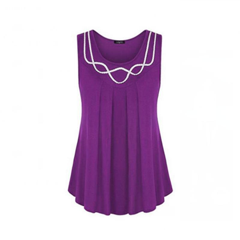 Pleated Sleeveless Shell Top-Purple-Theone Apparel