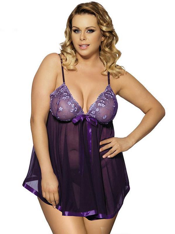 Plus Size Lingerie Babydoll Set-Purple-Theone Apparel