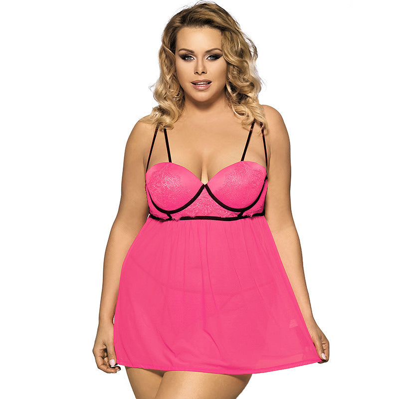 Plus Size Strappy Lacy Babydoll Mini Dress-Theone Apparel