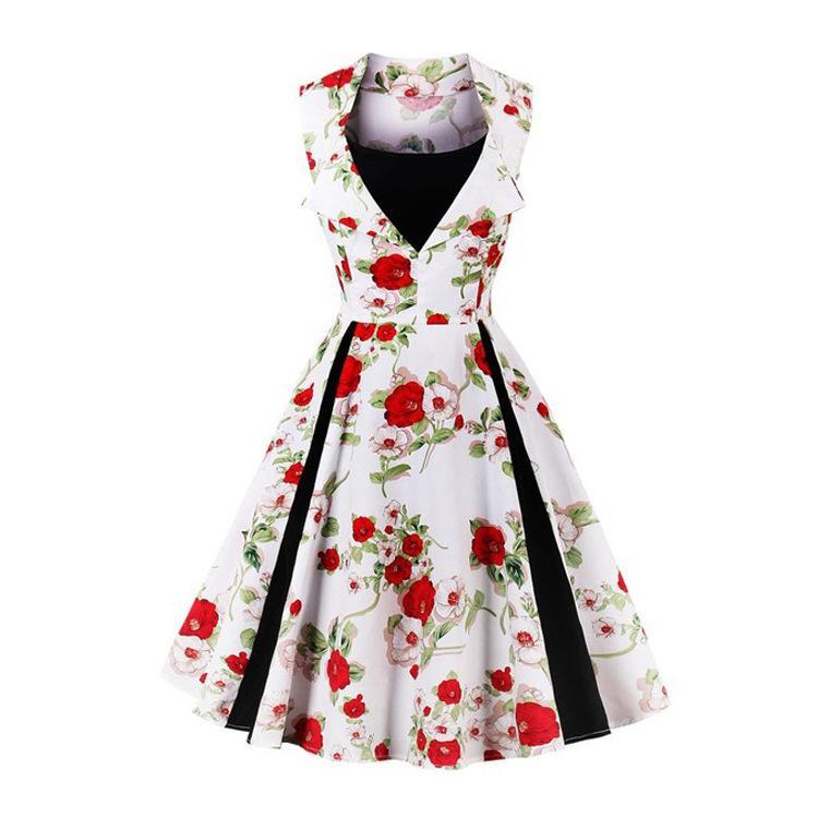 Polka Dot Pleats Retro Flair Dress-White-Theone Apparel