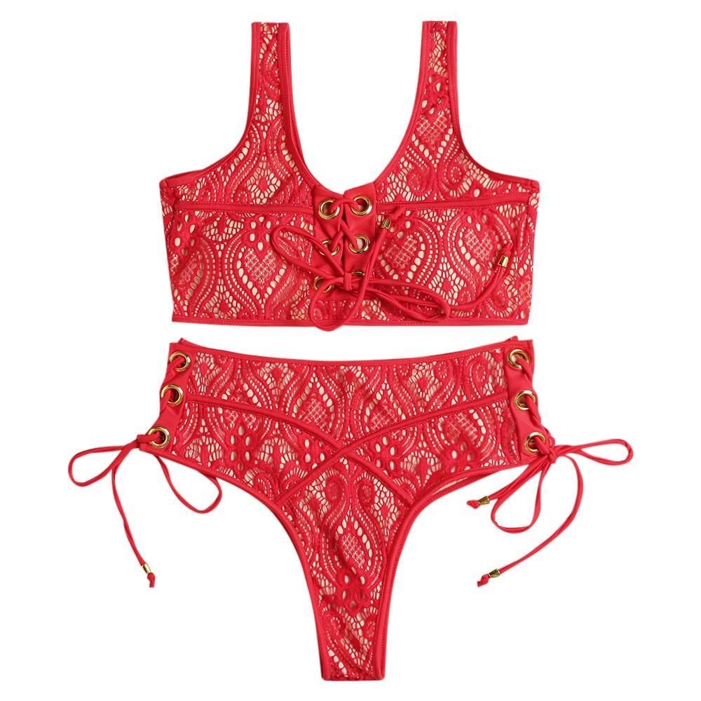 Lace Crochet moet bikini -set vastbinden