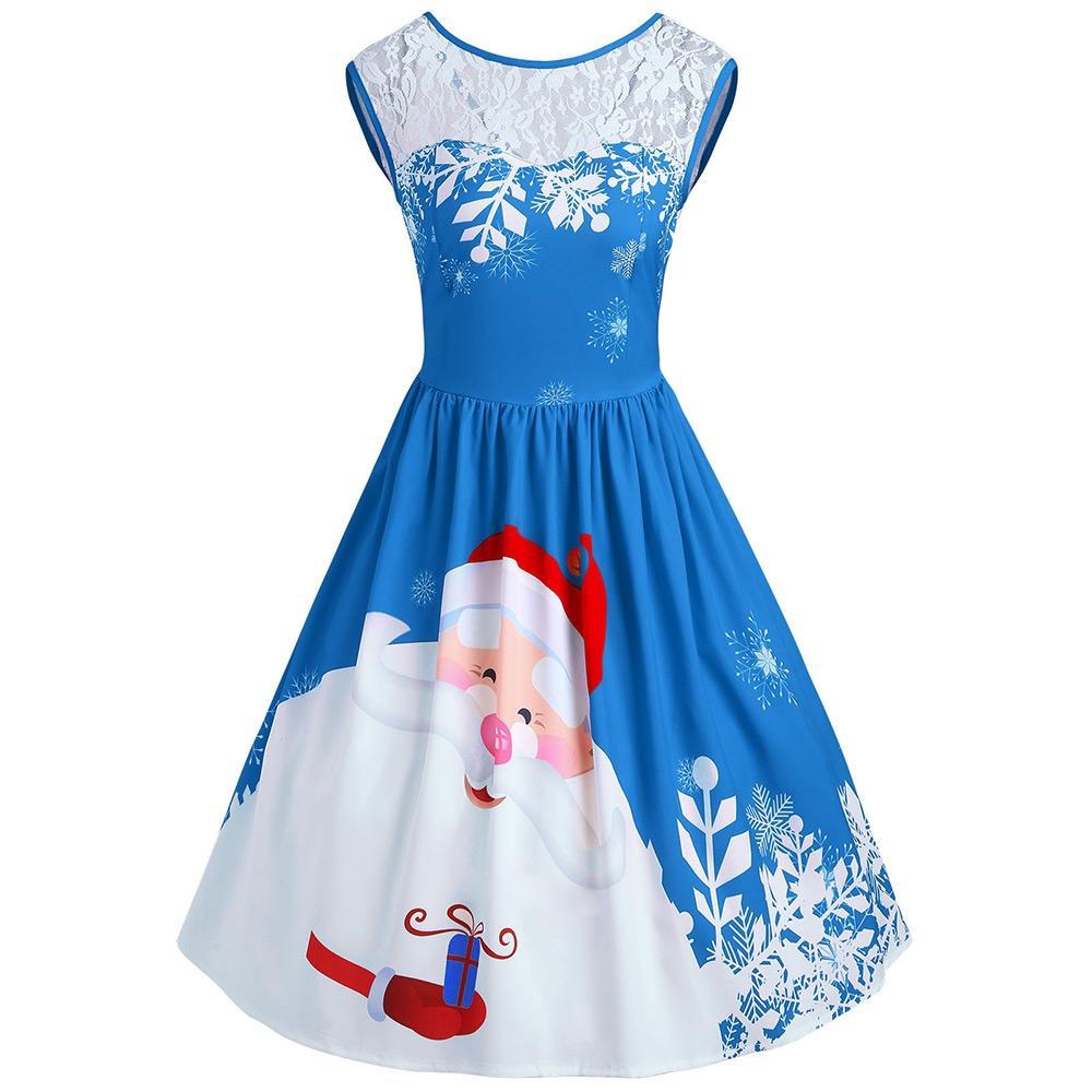 Red Santa Christmas Party Dress-Blue-Theone Apparel