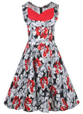 白い黒と赤の花のドレス