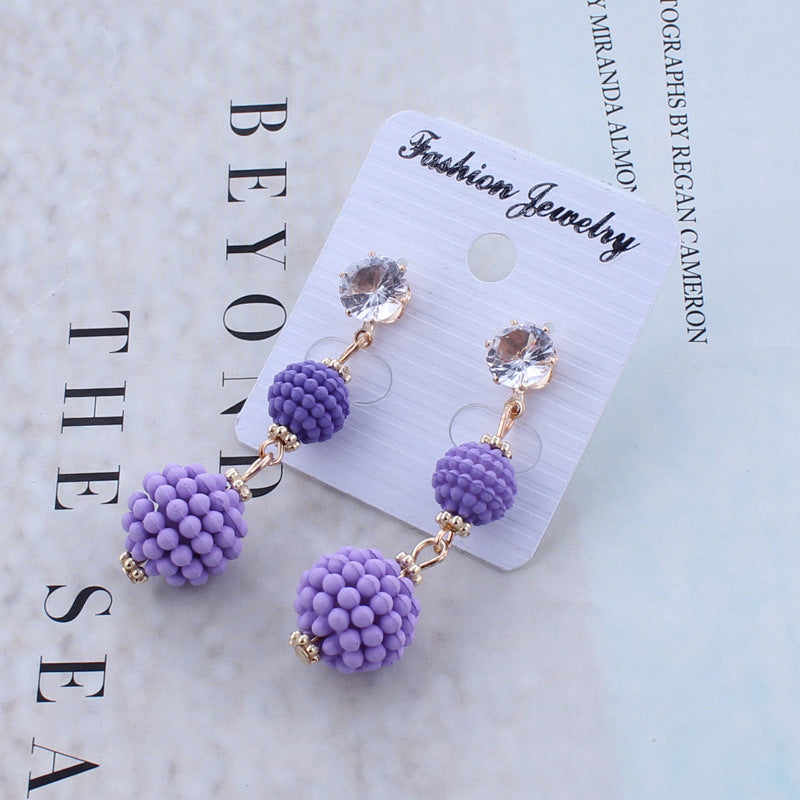 Ribbed Asymmetrical Sphere Drop Earrings-Purple-Theone Apparel
