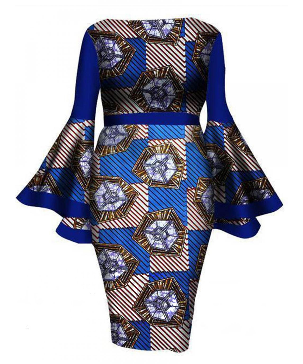 Ruffle Sleeve Boat Neck Dress-Blue-Theone Apparel