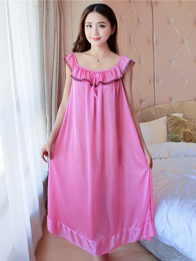 Ruffled Sleeveless Nightie Dress-Pink-Theone Apparel