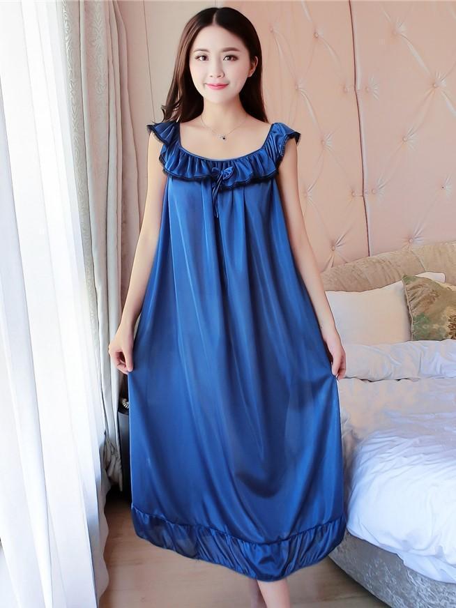 Ruffled Sleeveless Nightie Dress-Blue-Theone Apparel