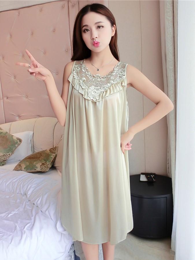 Ruffles & Lace Long Nightie Dress-Beige-Theone Apparel