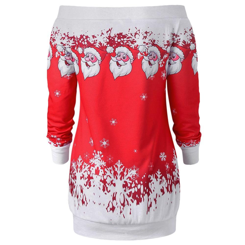 Santa Snowflakes Skew Neck Sweatshirt