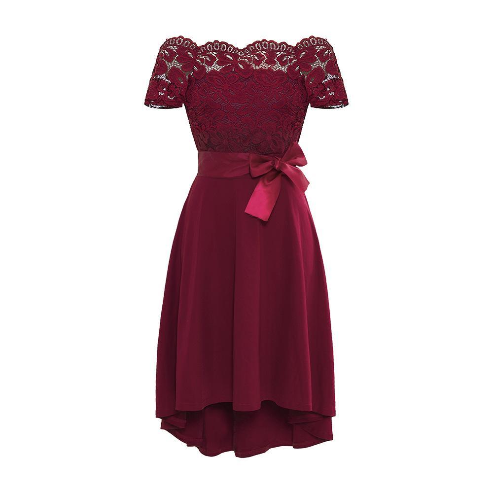 Satin Bowtie Off Shoulder Lace Dress