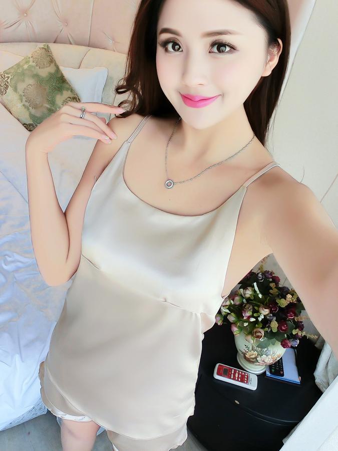 Satiny Basics Lingerie Short Set-Beige-Theone Apparel