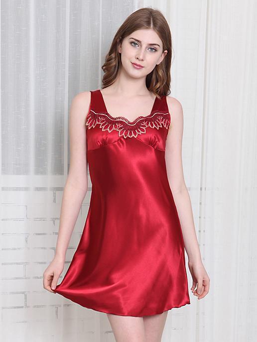 Satiny Lace Tank Nightie Dress-Red-Theone Apparel