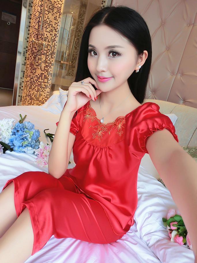 Satiny Ruffled PJ Set-Red-Theone Apparel