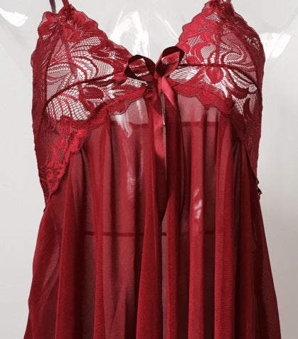 Scarf Hem Flower Lace Babydoll Set-Dark Red-Theone Apparel