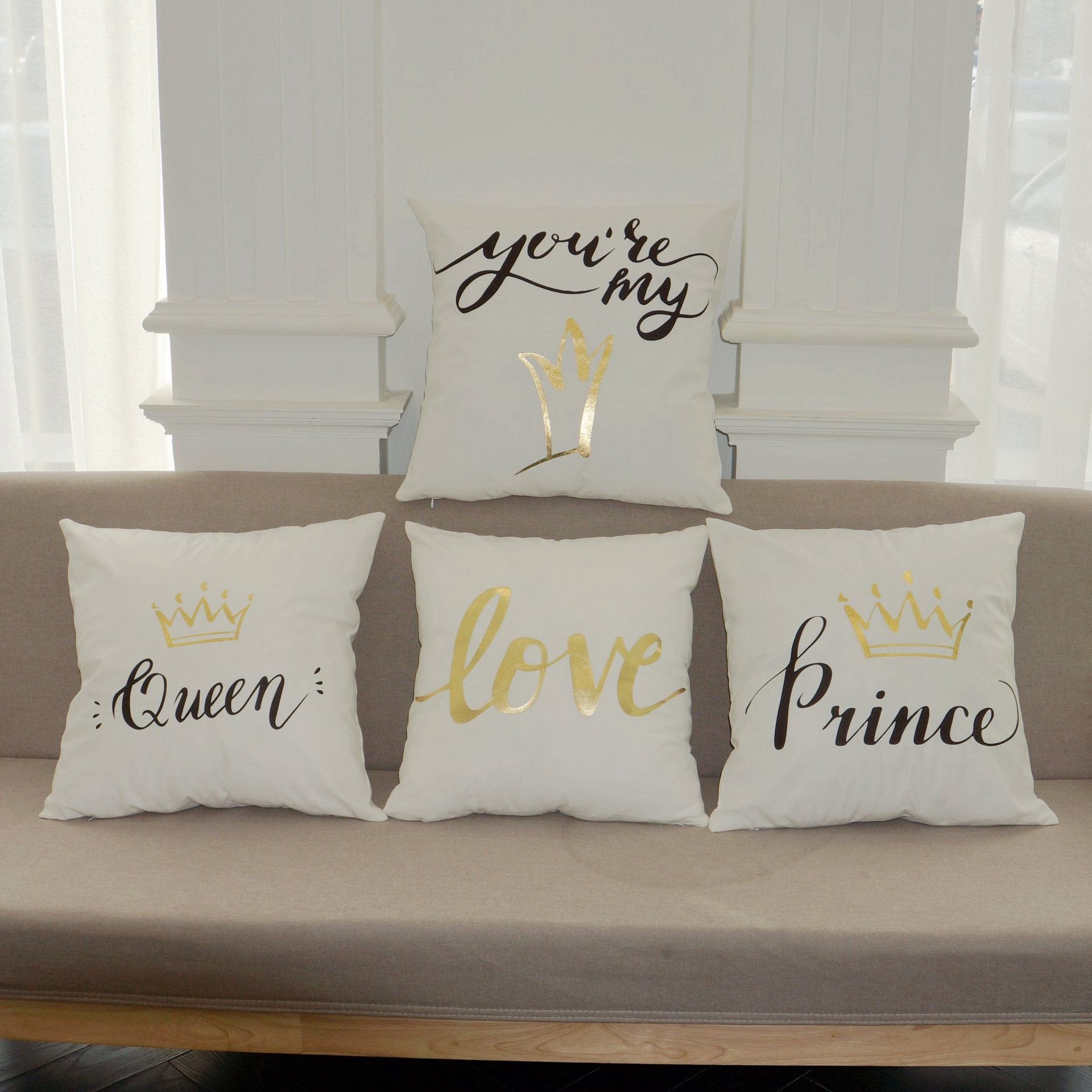 Scripted Gold Foil Pillow Covers