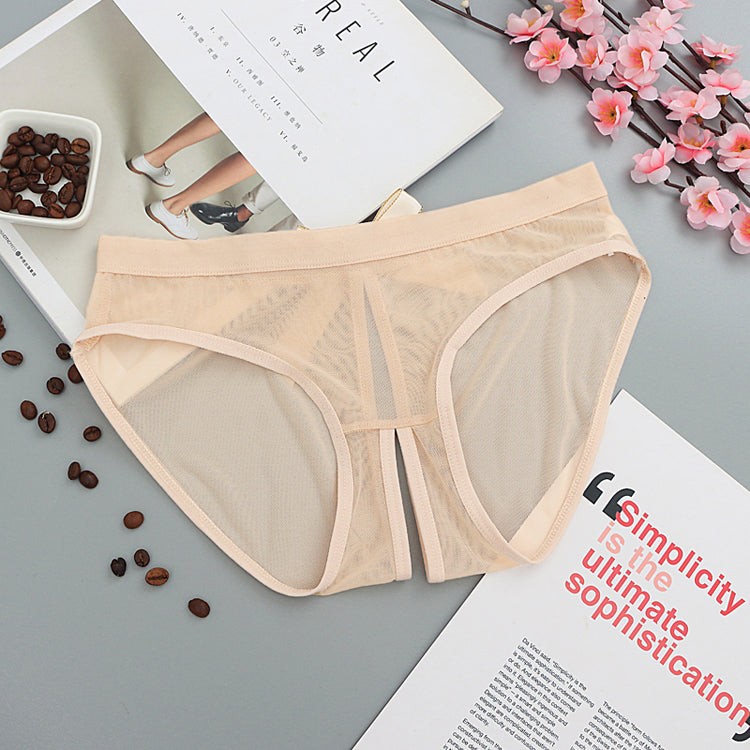 See Through Mesh Briefs with Butterfly Style Cutouts-Nude-Theone Apparel