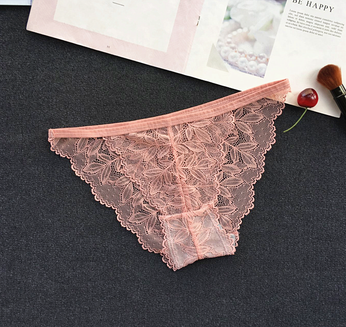 Semi See Through Lace Briefs Panties-Pink-Theone Apparel