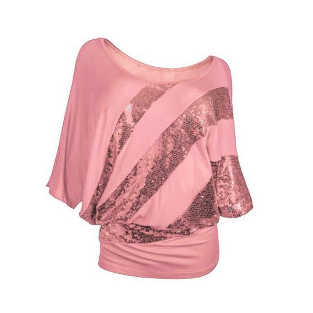 Sequin Stripe Ruched Side Sweater Top-Pink-Theone Apparel