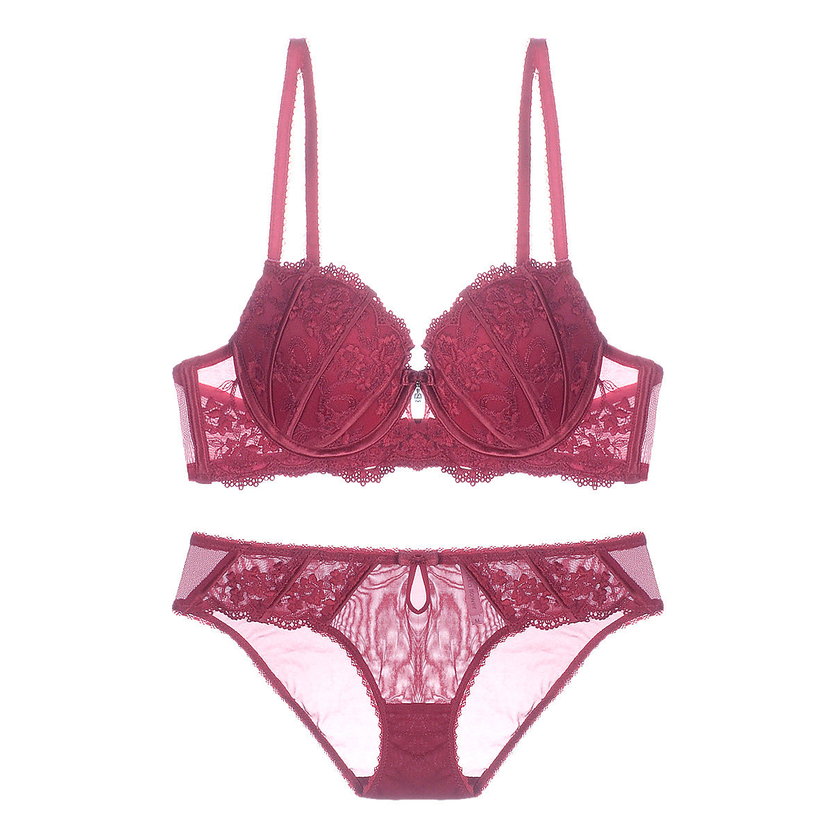 Sexy Shell Cup Lace Bra and Panty Set-Red-Theone Apparel