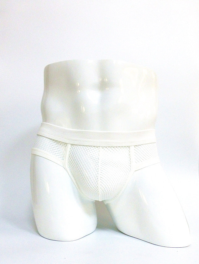 Sheer Mesh Fish Net Thong Briefs-White-Theone Apparel