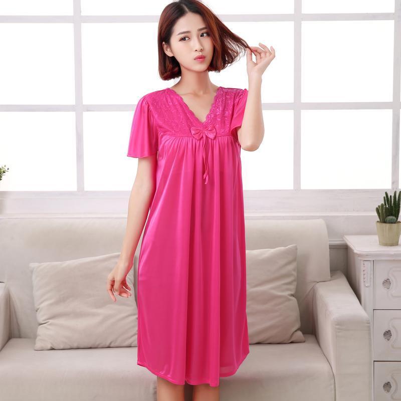 Short Sleeve Pleated Nightgown Dress-Hot Pink-Theone Apparel