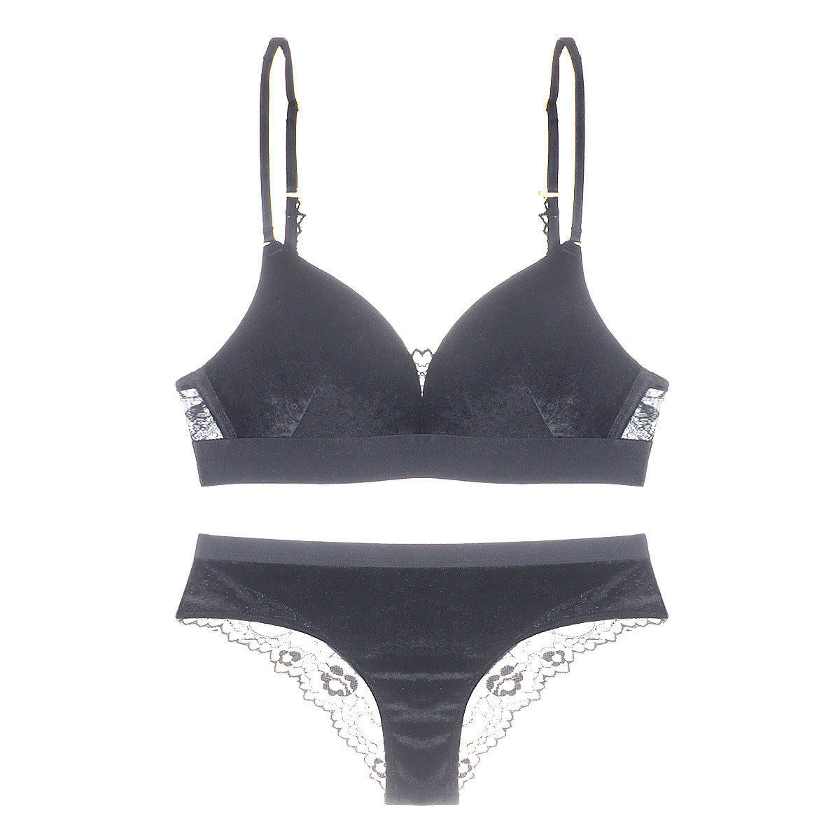 Silky Lace Back Bra and Panty Set-Black-Theone Apparel
