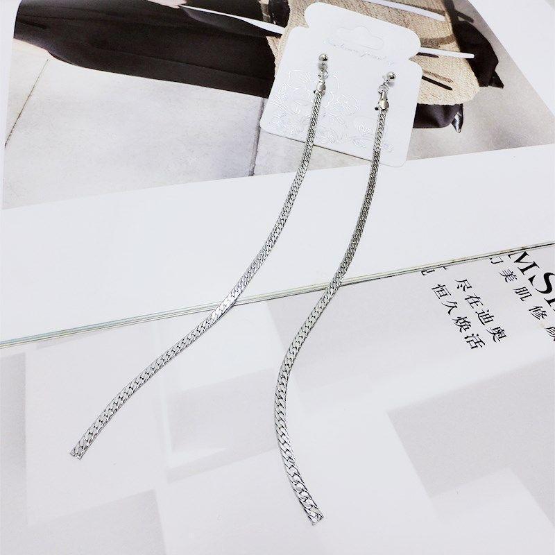 Slinky Straight Chain Tassel Earrings-Silver-Theone Apparel